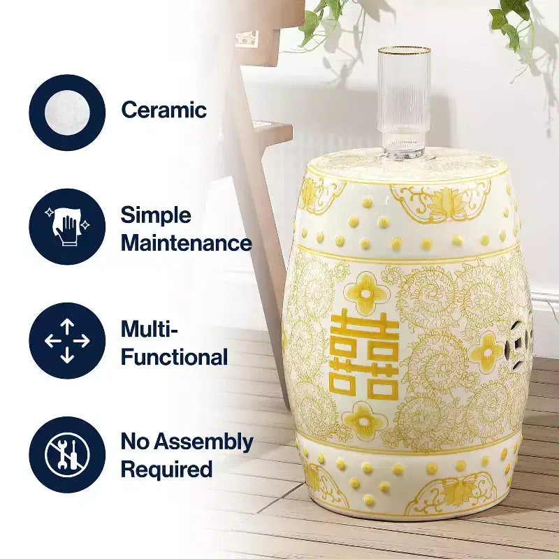 Sgabello da giardino/tavolino basso in ceramica Chinoiserie da 45,72 cm