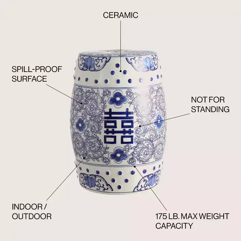Sgabello da giardino/tavolino basso in ceramica Chinoiserie da 45,72 cm