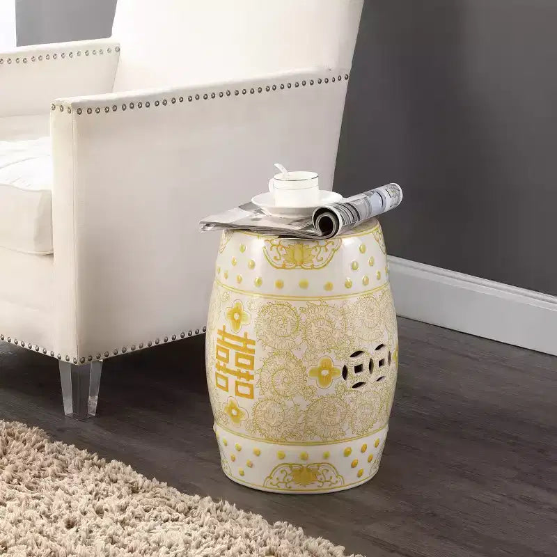 Sgabello da giardino/tavolino basso in ceramica Chinoiserie da 45,72 cm