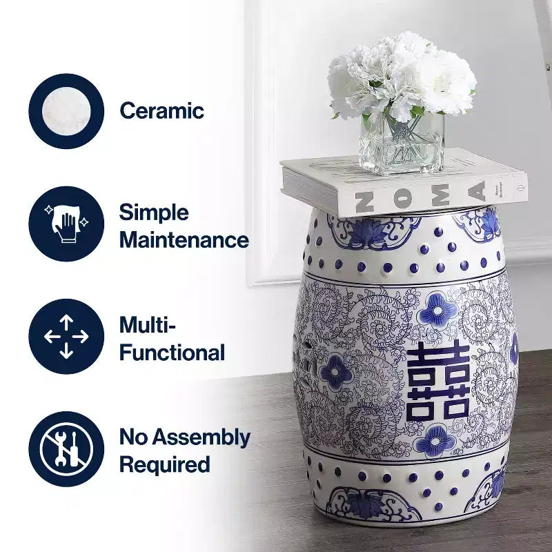 Sgabello da giardino/tavolino basso in ceramica Chinoiserie da 45,72 cm