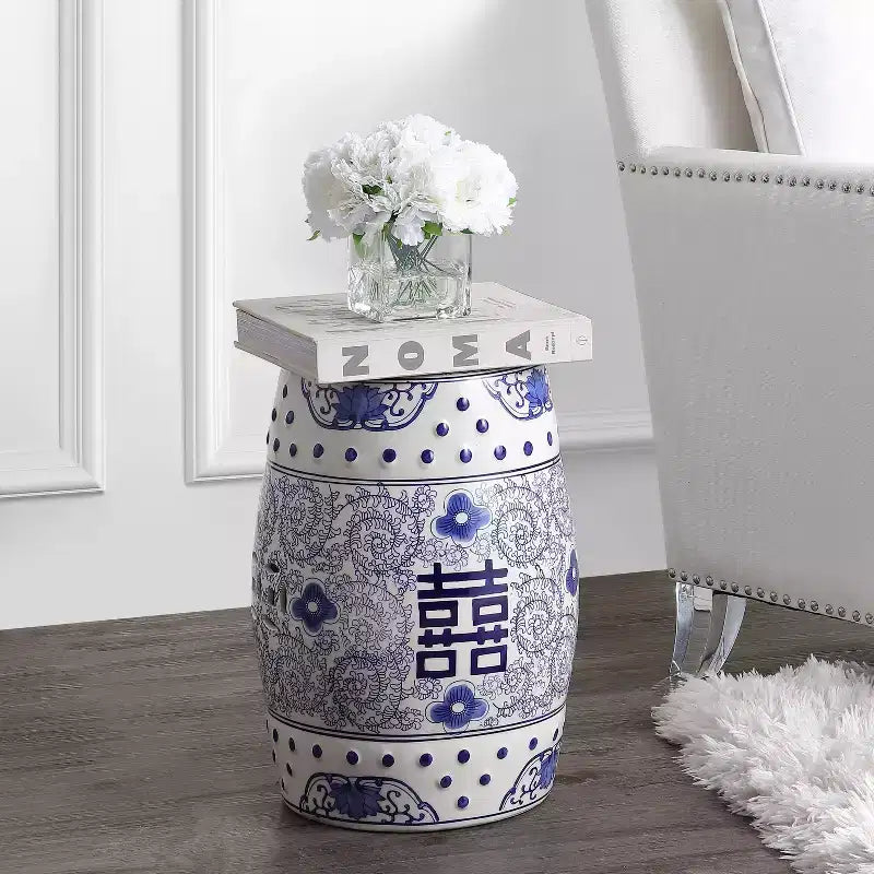 Sgabello da giardino/tavolino basso in ceramica Chinoiserie da 45,72 cm