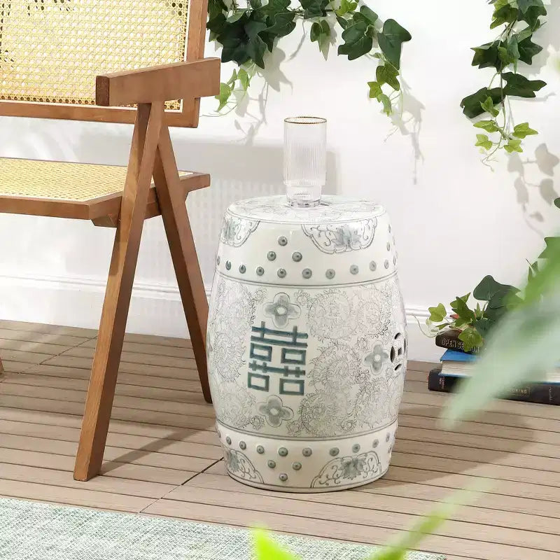 Sgabello da giardino/tavolino basso in ceramica Chinoiserie da 45,72 cm