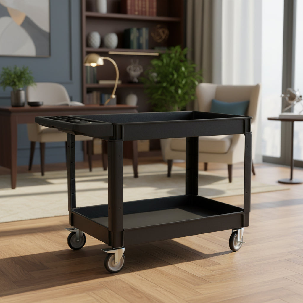 Utility Service Cart, 550LBS Heavy Duty PP Rolling Utility Cart with 360 Swivel Wheels, Large Shelf, Storage Handle